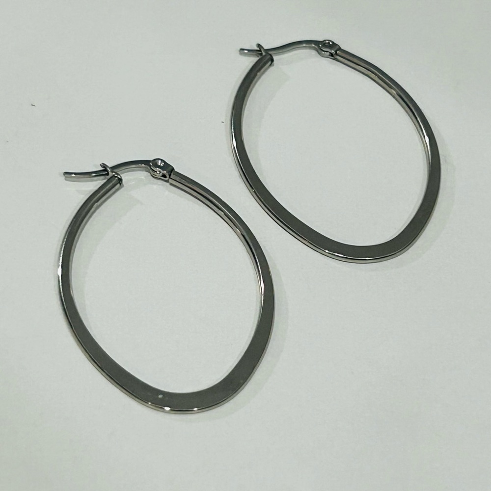 Stainless Steel Hoop Oval Earrings Classic Style